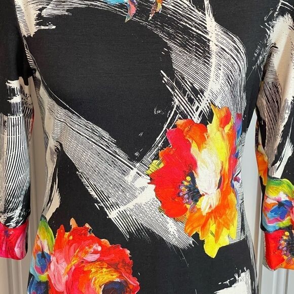 Authentic ABS by Allen Schwartz Shift Dress Black White and Floral Print - Picture 5 of 8